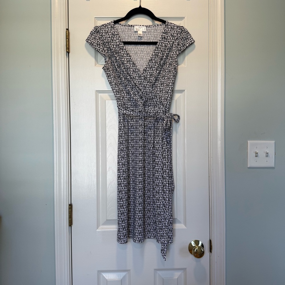 LOFT Black and White Patterned Midi Dress